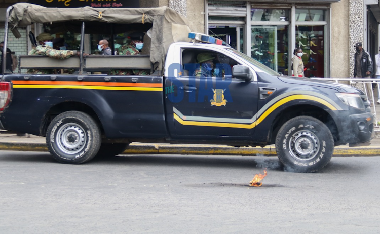 A police car packed