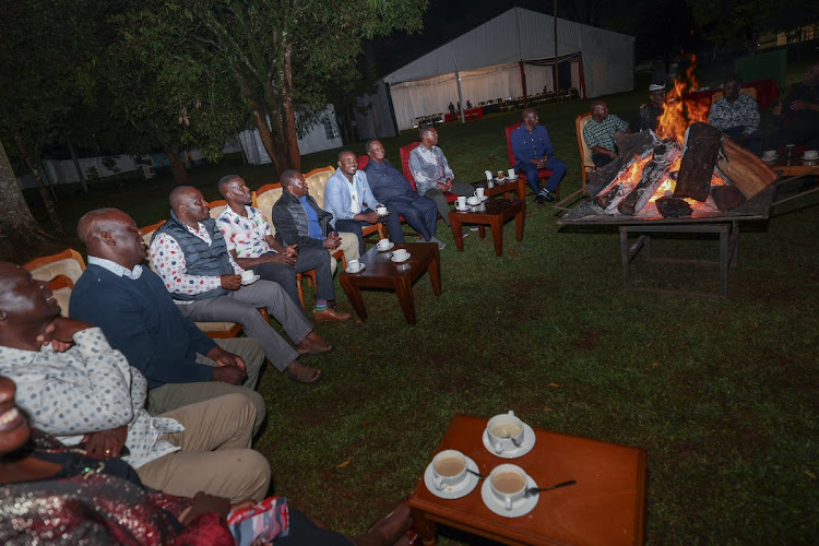 President William Ruto and Western Kenya leaders enjoying a bonfire at Kakamega State Lodge on February 3, 2024