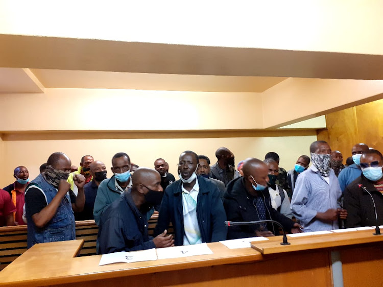 Military veterans in the dock of the Pretoria magistrate's court sitting in the Kgosi Mampuru II Correctional Facility.