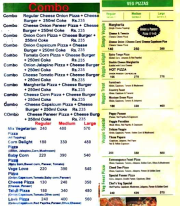 US Pizza menu 