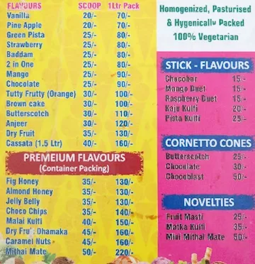 The Max Ice Cream menu 