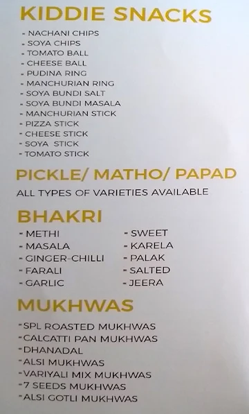 Sukhadia Sweets & Snacks menu 