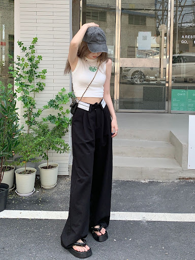 Title 2, Black High Waist Straight Leg Pants Slimming Sl...