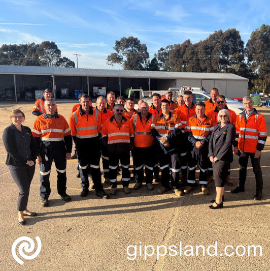 Members of East Gippsland Waters customer service team, both office and depot-based, at the Mitchell Depot, Bairnsdale during Customer Service Week