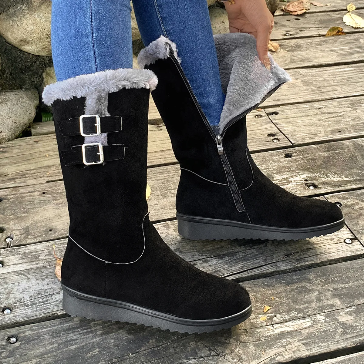 Title 5, Gefütterte Martin Boots mit Keilabsatz, mittelh...
