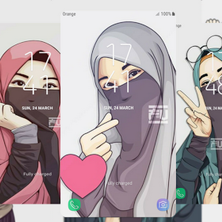 Wallpaper Muslim Girl Hijab Cartoon