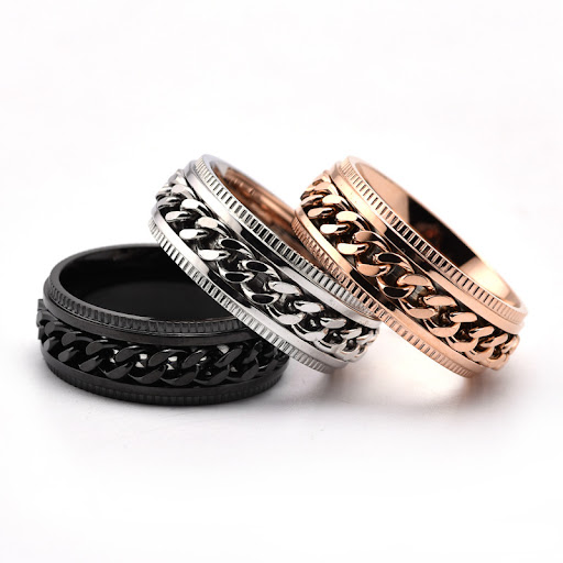 Title 6, Mens Stainless Steel Spinner Ring, Cool Fidget...