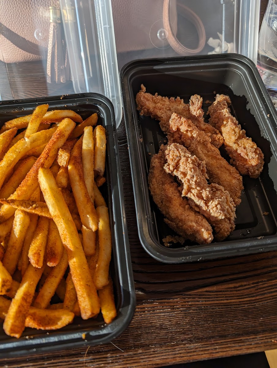 Fried chicken strips and fries