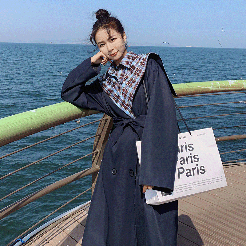 Title 3, Plaid gestikte trenchcoat, Britse stijl, fake t...