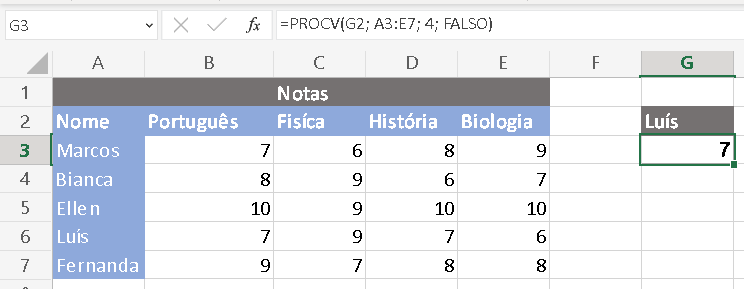 Exemplo 1 — Tabela com PROCV