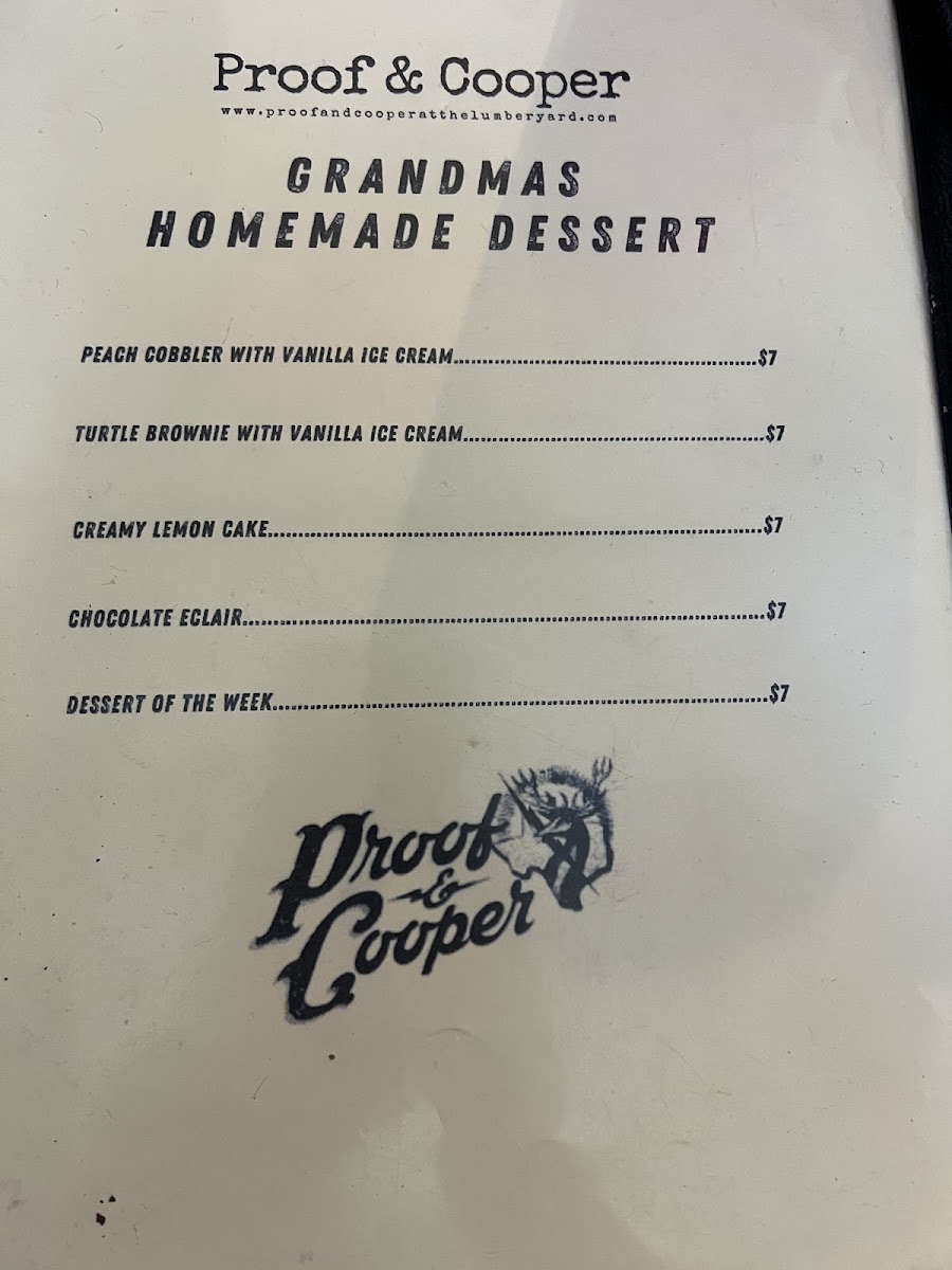 Proof and Cooper at The Lumberyard gluten-free menu