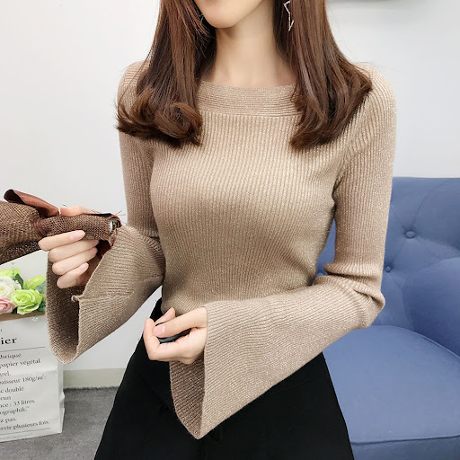 Title 1, Temperament All-match Word Collar Flared Sleeve...