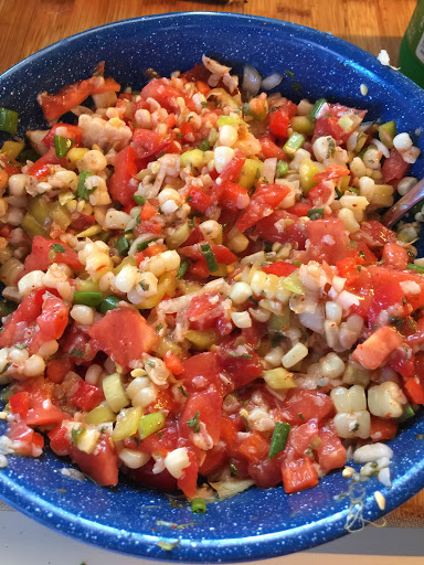 Delicious, garden fresh fire roasted corn salsa. Fantastic as a side or as a topping for meat, tacos, Mexican dishes, or just tortilla chips. I like mine on cauliflower waffles. 