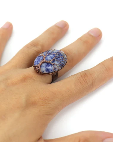 Bague Arbre de Vie en Agate Ovale F - 0