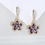 Gold Purple Flower Earrings