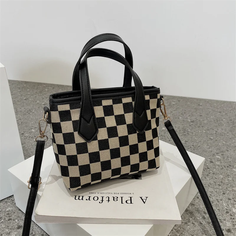 Draagbare Houndstooth schoudertas met dambordpatroon, veelzijdige handtas voor dames, messenger bag, shopper, perfect voor elke outfit.