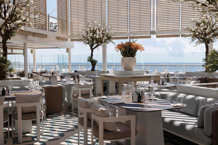 The Marquee is the light-filled space on deck for a casual lunch or dinner.