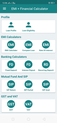 Screenshot EMI Calculator for Bank loan, 