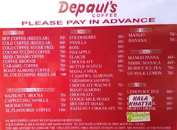 De Paul's Cafe menu 