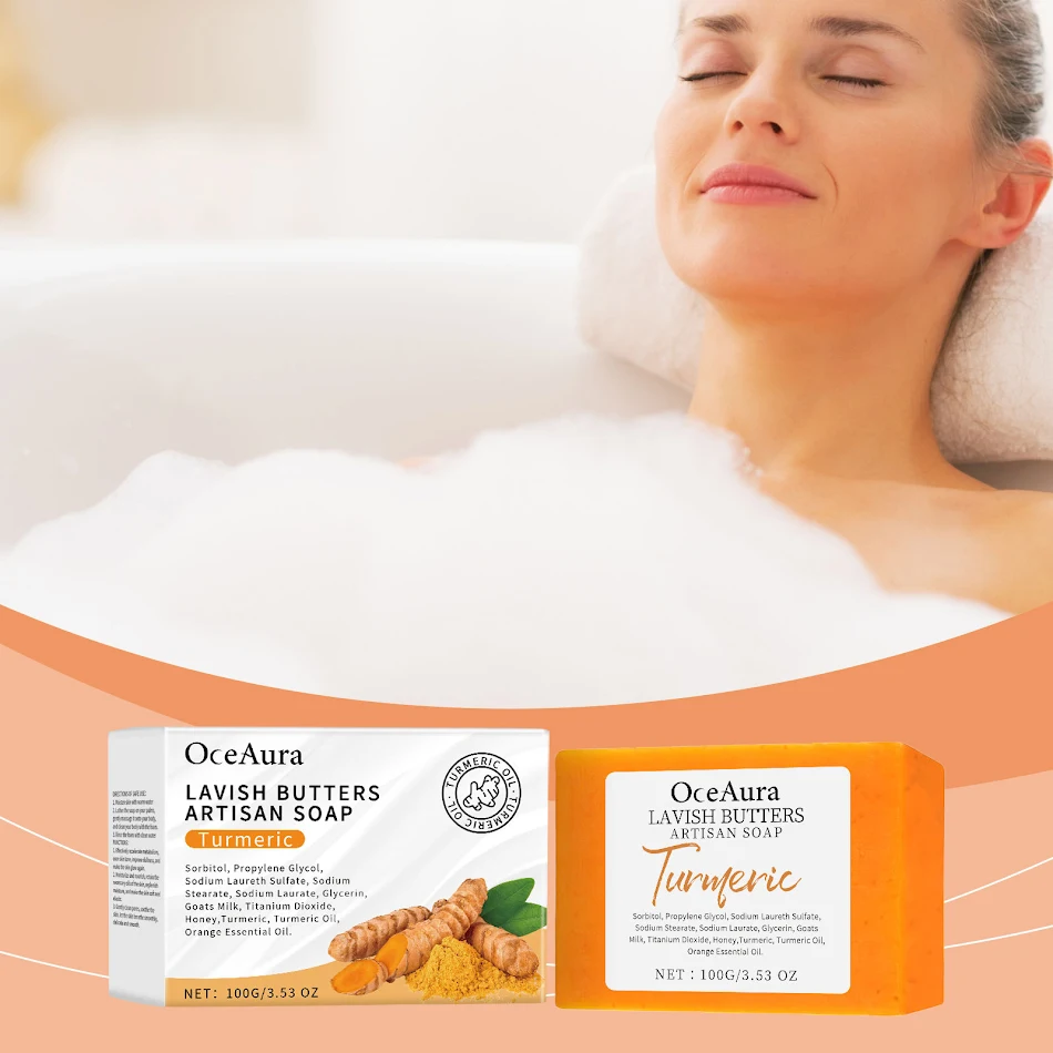 Jabón de cúrcuma para el cuidado de la piel, hidrata y suaviza. Nutrición y limpieza corporal con beneficios naturales para una piel radiante y saludable.