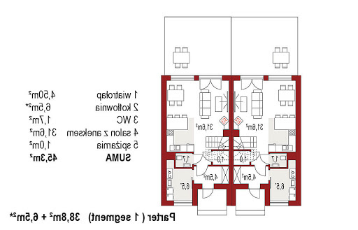 Iskra C dwurodzinny (jednorodzinny dwulokalowy) - Rzut parteru