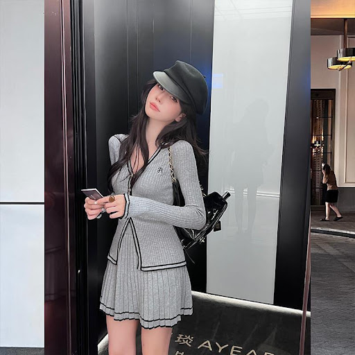 Title 3, Autumn Clothes Knitting Suit Pleated Skirt Two-...