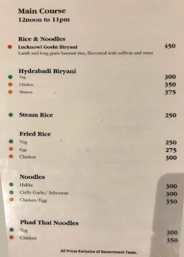 Delight Grand Hotel menu 