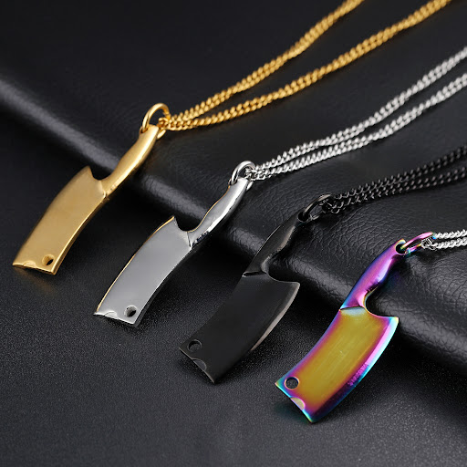 Title 6, Mens Stainless Steel Necklace with Colorful Gl...