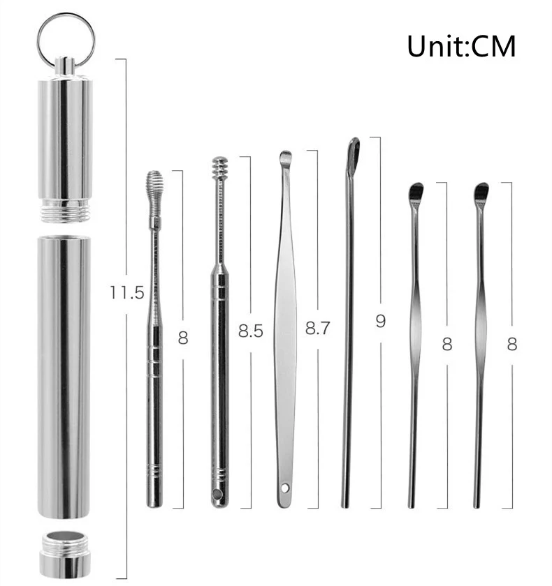 Ensemble de cure-oreilles portables en acier inoxydable. Nettoie les oreilles en douceur et efficacement. Pour un soin quotidien optimal.