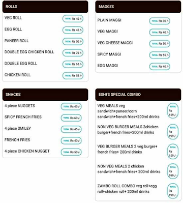 Esaki Stores menu 