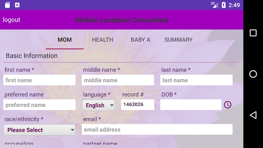 Screenshot Mobile Lactation Consultant Cl