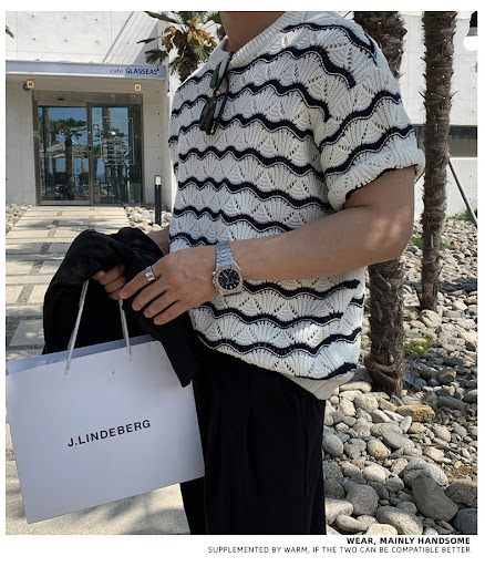 Title 8, Mens Fashion Jacquard Wave Striped T-shirt Top...