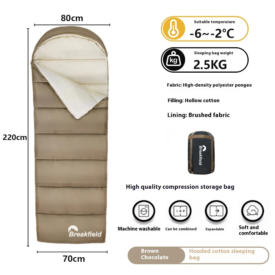 Outdoor camping dikke waterdichte katoenen slaapzak vier seizoenen machine wasbaar koppelbaar ideaal.