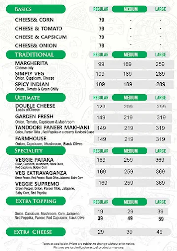 Pizza Vizza menu 