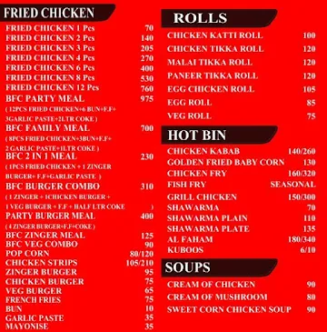 BFC Family Restaurant menu 