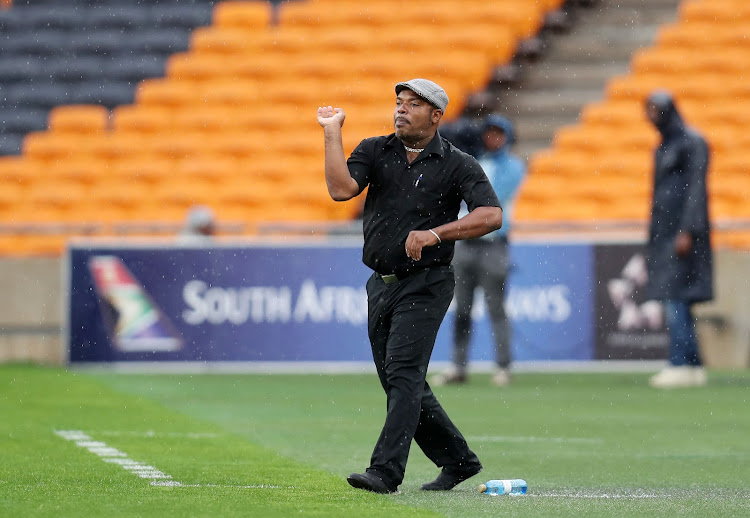 The Seychelles coach Gavin Jeanne reacts during the 2019 Africa Cup of Nations match between South Africa and Seychelles at the FNB Stadium in Johannesburg on October 13 2018.