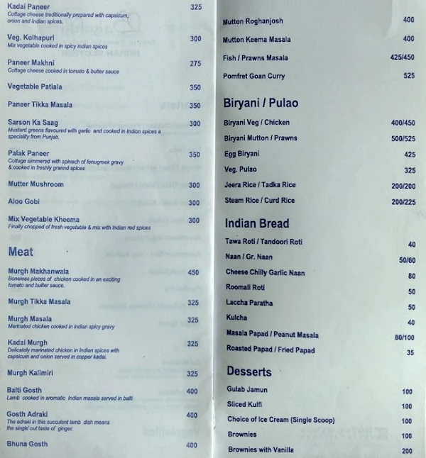 Baisakhi - Hotel King's International menu 