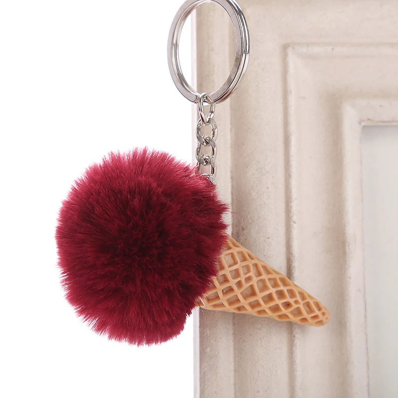 Acryl ijs sleutelhanger met imitatie bont bol, donut en auto hanger, een schattig en uniek accessoire.