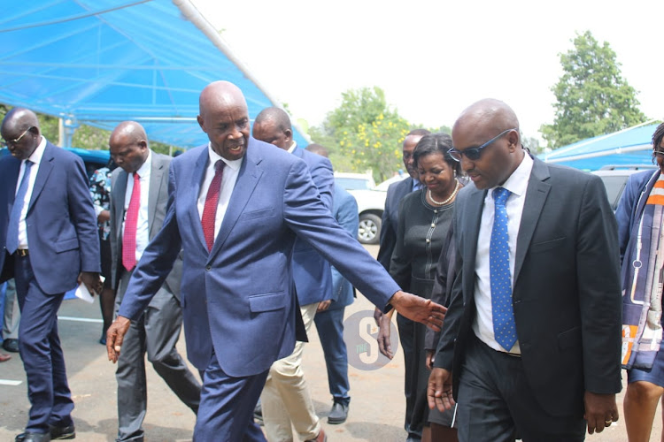 Education cabinet secretary, Ezekiel Machogu and KCB foundation CEO Paul Russo during the awarding of 1000 scholarships to learners by KCB foundation at KCB Karen leadership center, Nairobi on January 17, 2023/LEAH MUKANGAI