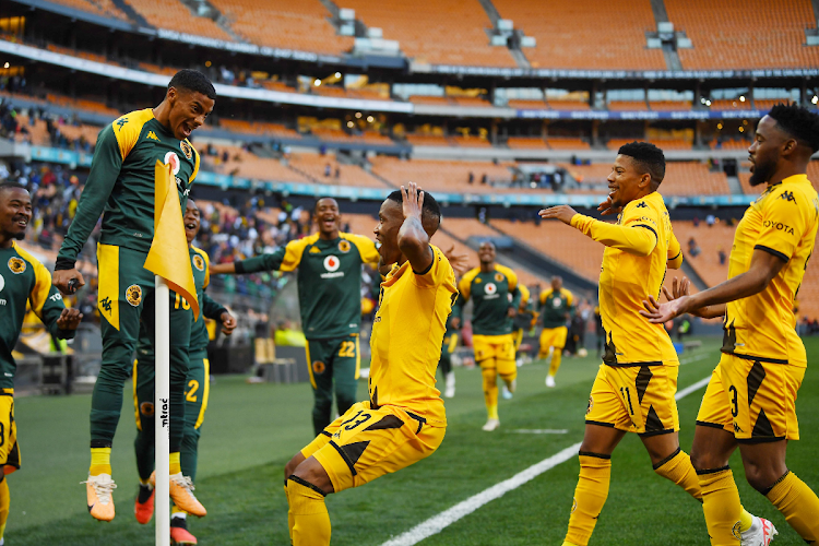 Kaizer Chiefs players celebrates during the DStv Premiership match against AmaZulu FC at FNB Stadium on August 26, 2023.