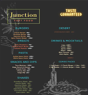 Junction Pizza menu 