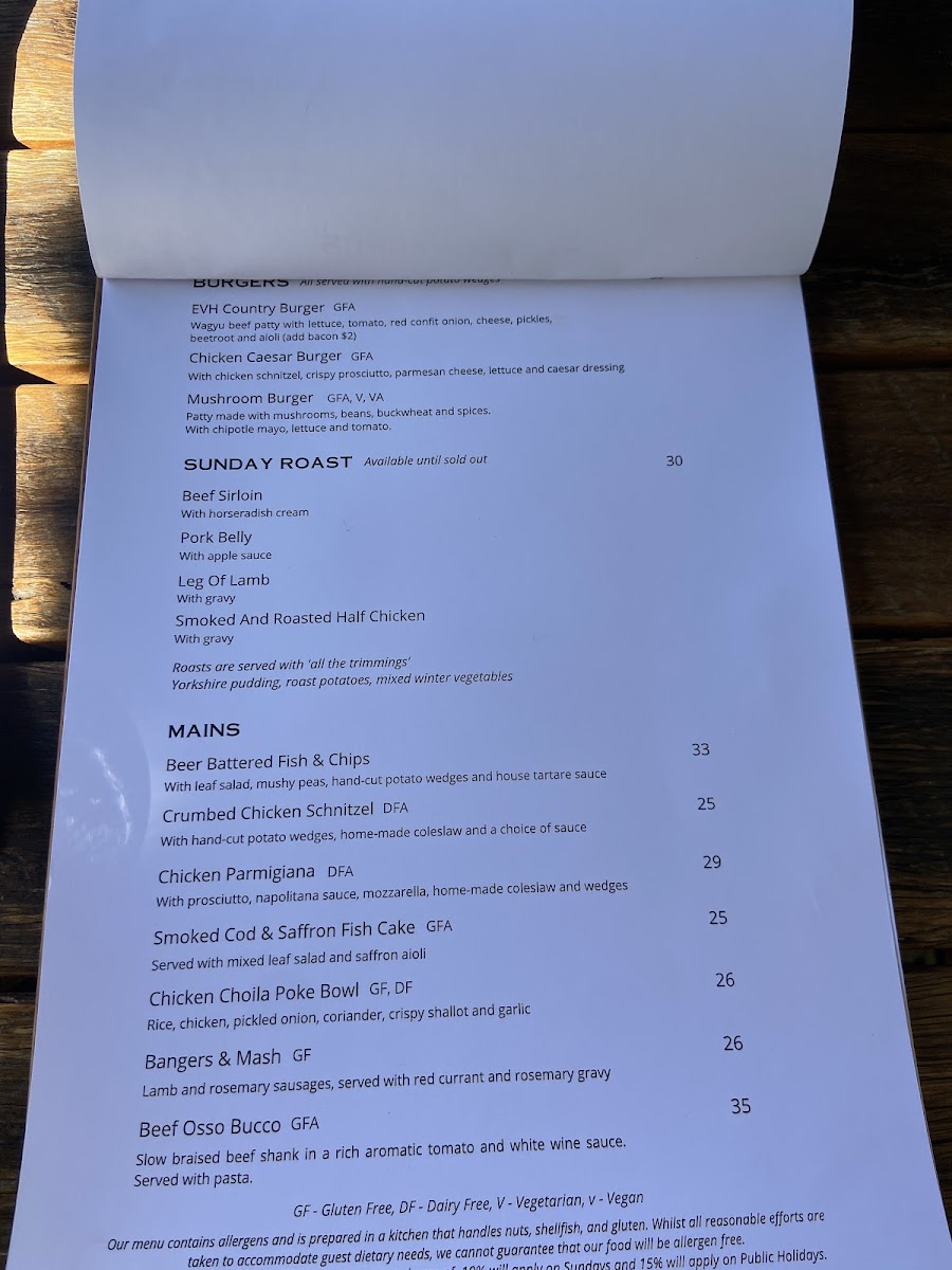 East Village Hotel gluten-free menu