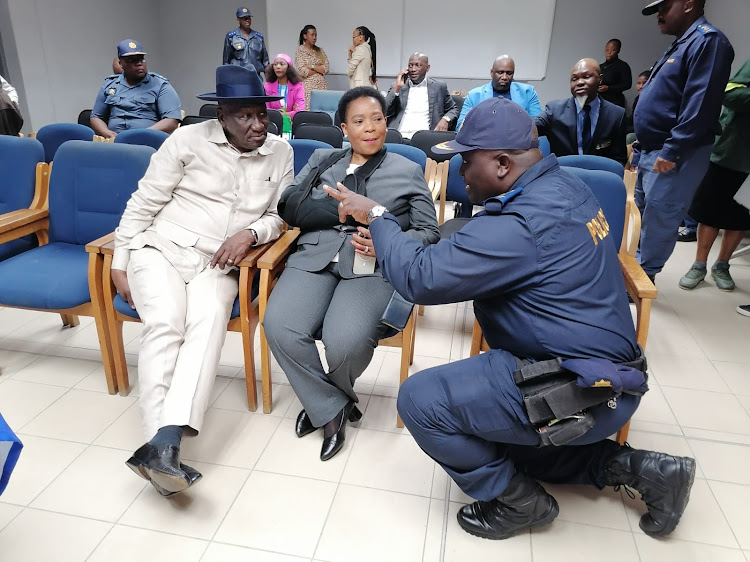 Brig Mashamba, head of the Emanguzi stabilisation team, briefing the police minister Bheki Cele and KwaZulu-Natal premier Nomusa Dube-Ncube before the start of the crime prevention imbizo at the Thengani Sportsfield. uMhlabuyalingana.