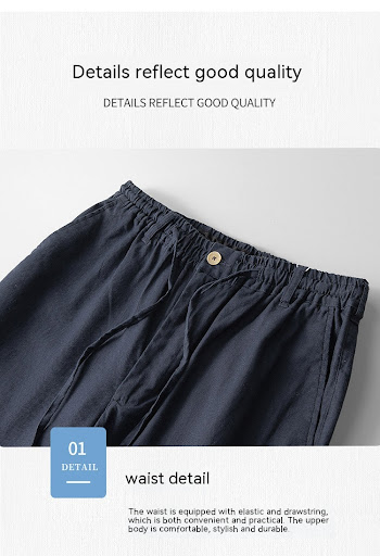 Title 2, Mens Elastic Waist Loose Cotton and Linen Casu...