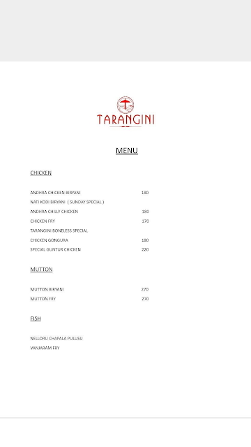 Tarangini menu 