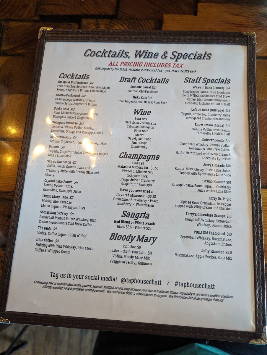 The Tap House & Empyreal Brewing Co. gluten-free menu