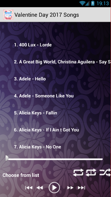 Valentines Day 2017 Songs Screen 1