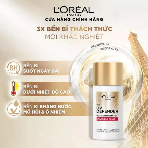 Kem Chống Nắng L'Oreal Paris X20 Thoáng Da Mỏng Nhẹ 50ml - UV Defender Serum Invisible Fluid SPF+ 50++++