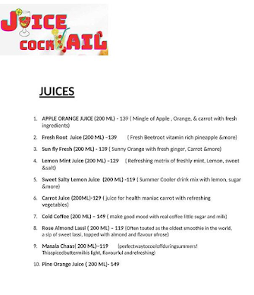 Juice Cocktail menu 