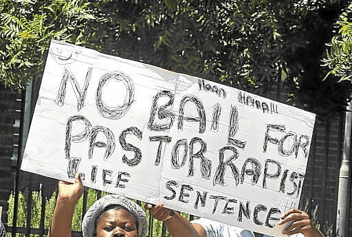 A Thohoyandou pastor accused of raping a teenager was denied bail yesterday. The protesters in this file picture call for a court to deny a pastor bail in a previous case.